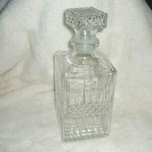 Thick Diamond Glass 9" Old Style 2 Pc Carafe Liquor Decanter Bottle With Stopper